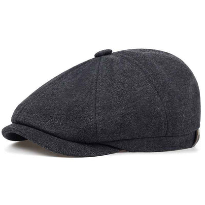 Navy blue domed newsboy cap side profile