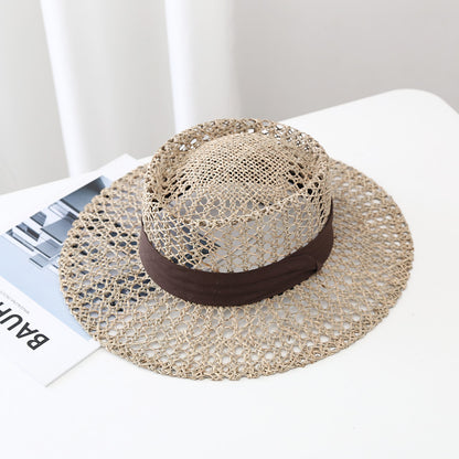 Coffee brown open-weave sun hat product view