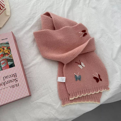 Unisex Butterfly Embroidered Scarf — pink embroidered scarf loosely crossed