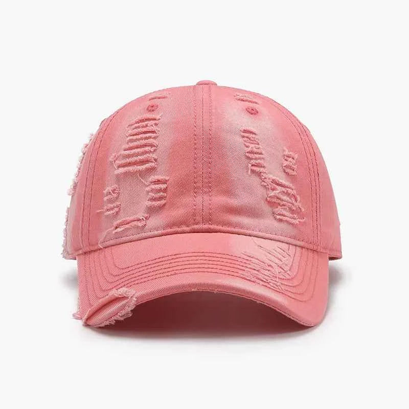 Burnt coral distressed adjustable cotton cap front