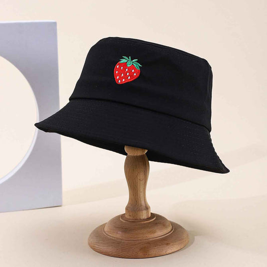 Women's Beige Strawberry Embroidered Casual Bucket Hat front view