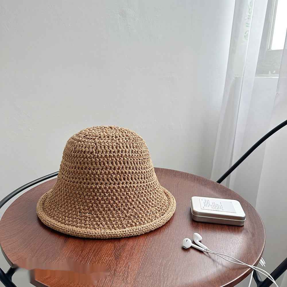 Unisex Camel Crochet Straw Bucket Sun Hat fit detail