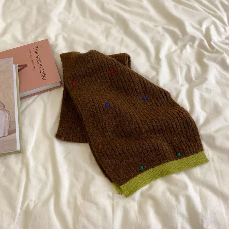 Unisex Color Fleck Cashmere Scarf — brown scarf showing small flecks and a green border