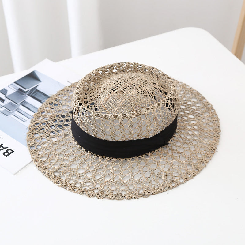 Pink women's woven sun hat side profile