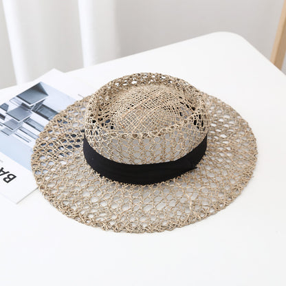 Pink women's woven sun hat side profile