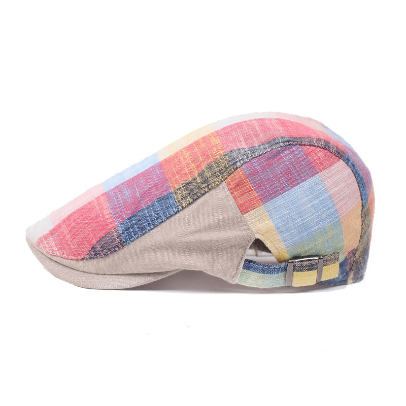 Unisex plaid cotton linen flat cap - product photo 4