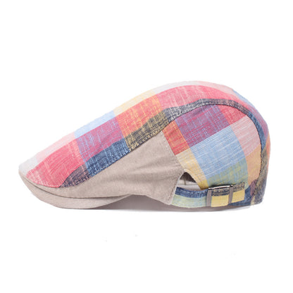 Unisex plaid cotton linen flat cap - product photo 4