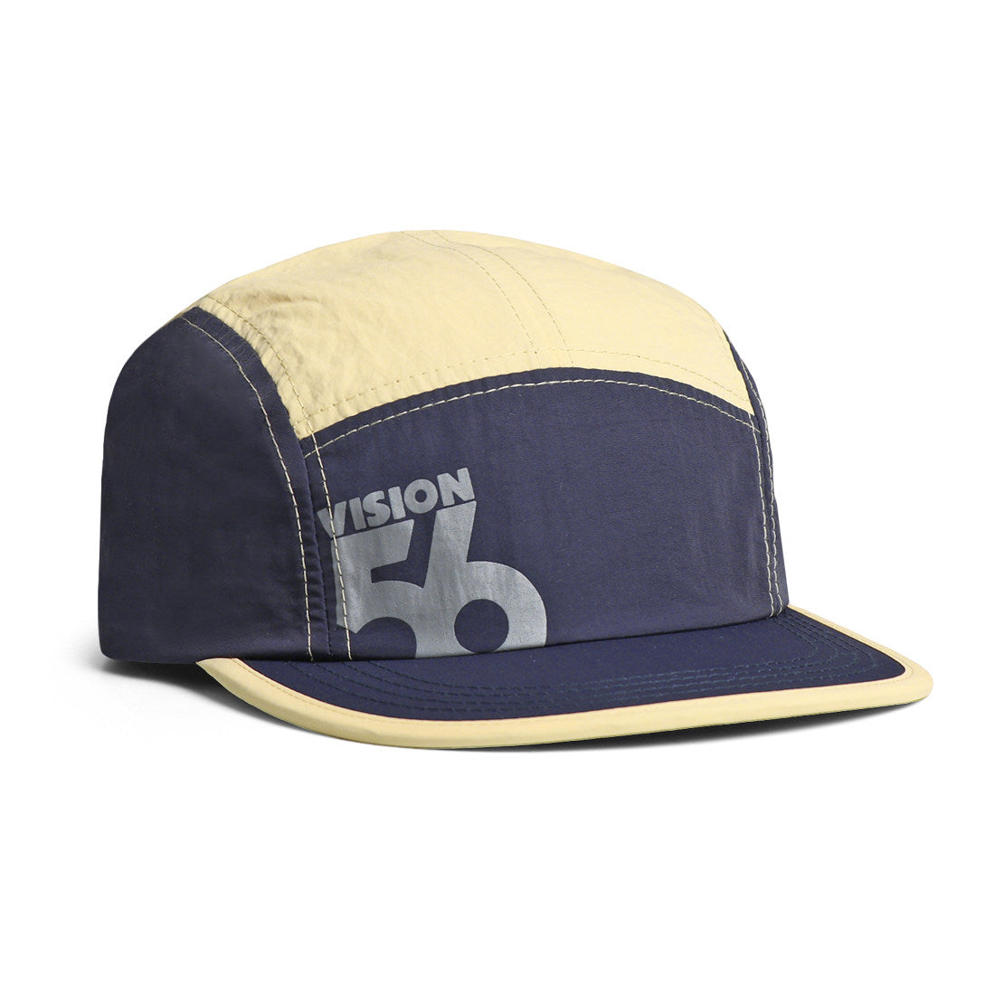 Unisex Colorblock 5 Panel Running Cap – Lightweight Sport Hat - Dark Blue and Yellow texture close-up
