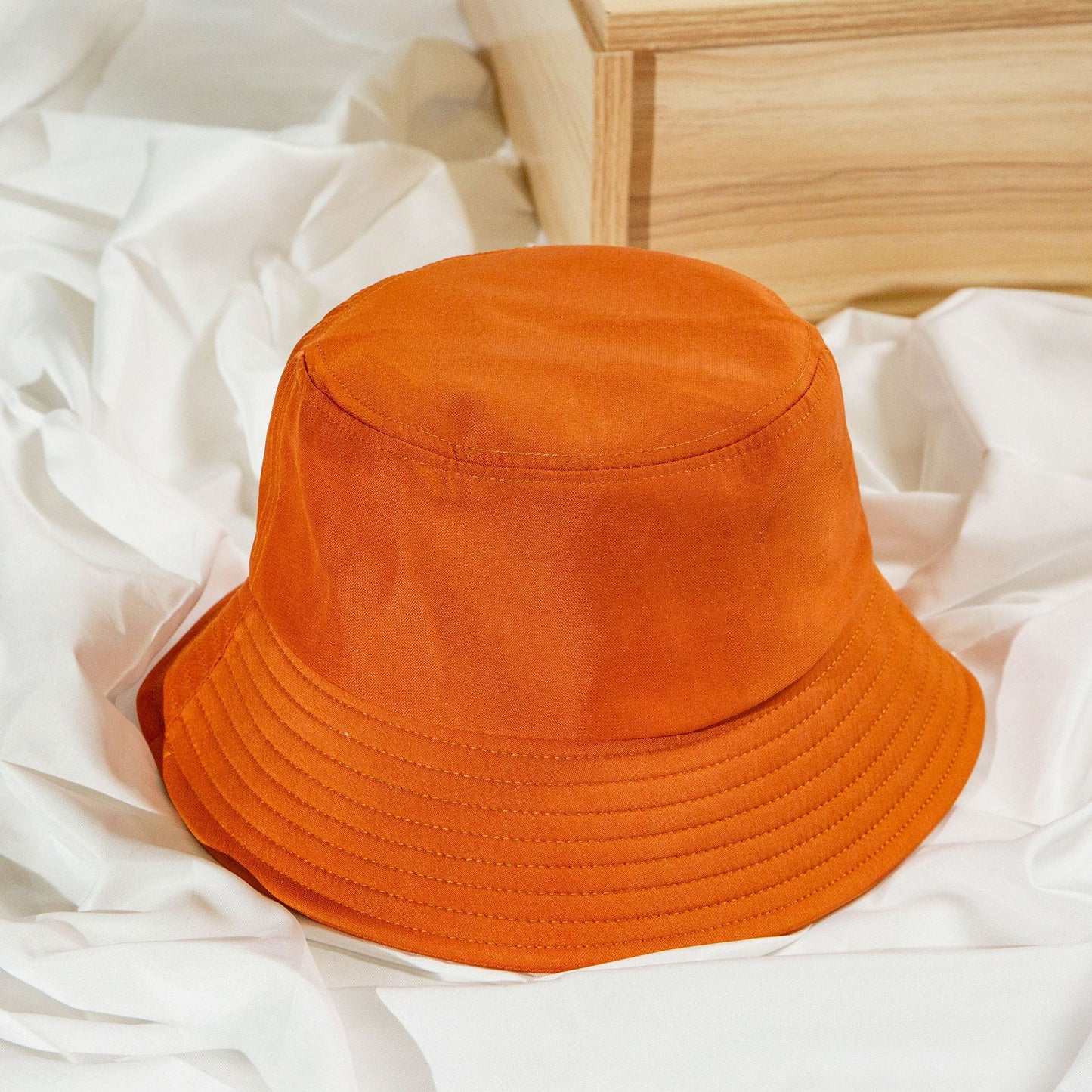 Yellow wide-brim cotton bucket hat