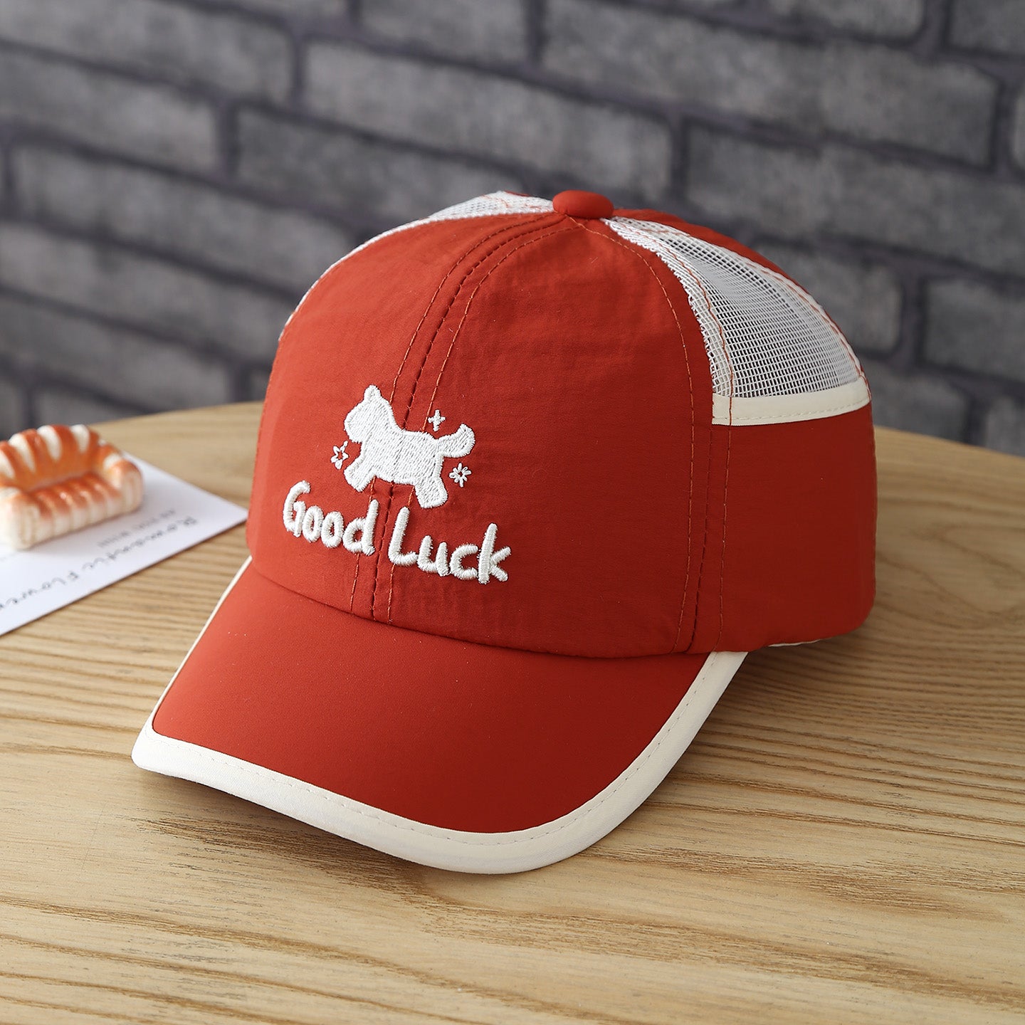 White kids dog baseball cap product angle