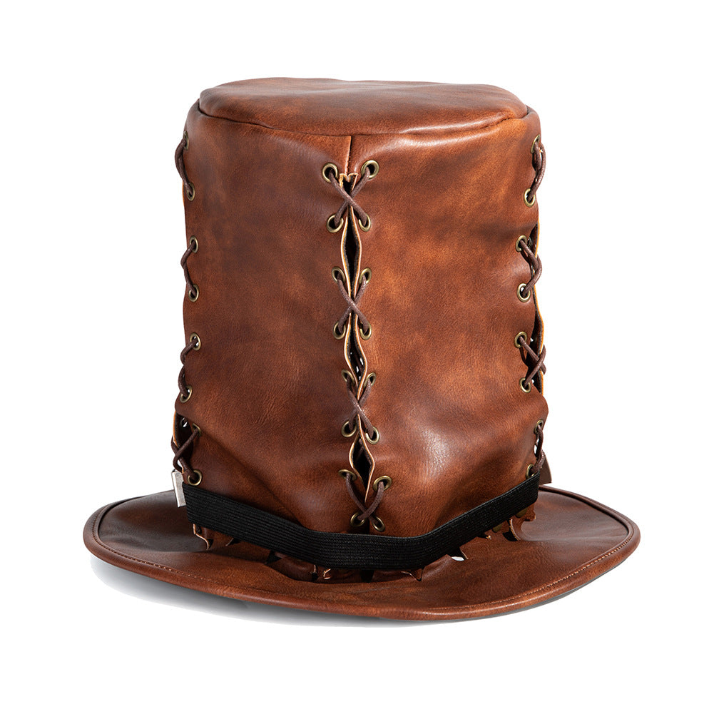 Unisex Halloween Vintage Steampunk Top Hat - Brown crown detail