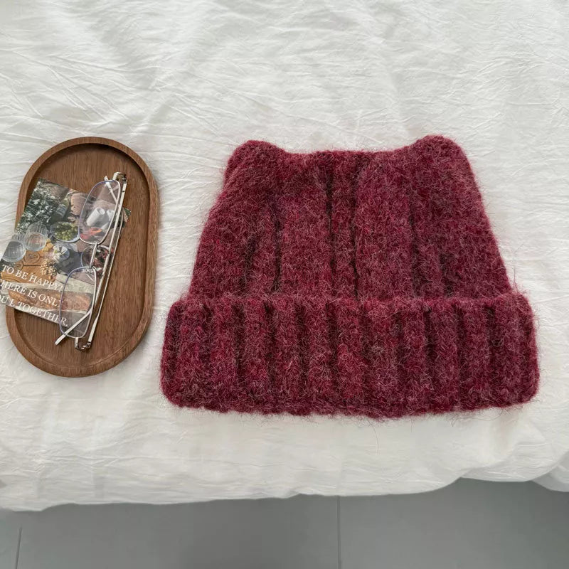 Women's Off White Cute Cat Ear Knitted Beanie Hat knit texture detail photo 03