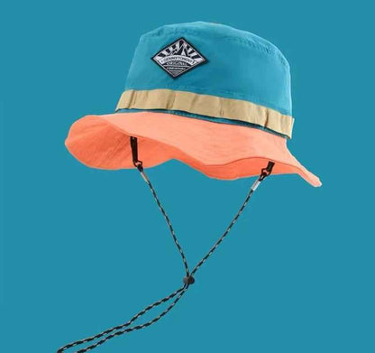 Unisex Colorblock Bucket Hat with Chin Strap – Summer Sun Hat