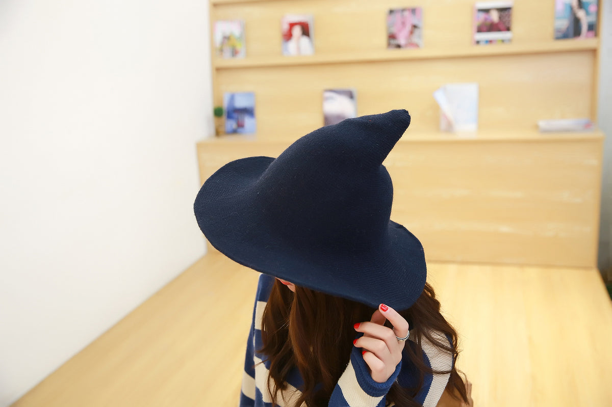 Women's Cotton Wide Brim Halloween Witch Hat - Beige styled detail
