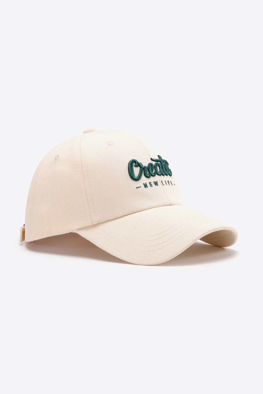Green adjustable slogan cap side profile