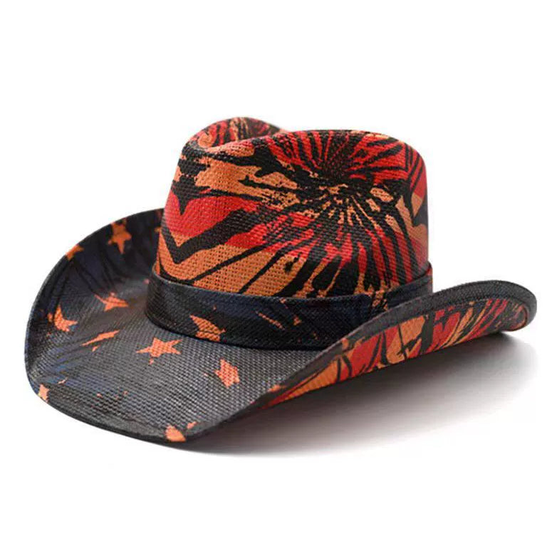 Unisex 11 Western Printed Straw Cowboy Hat material detail