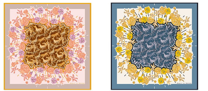 Women's oversized floral scarf texture close-up