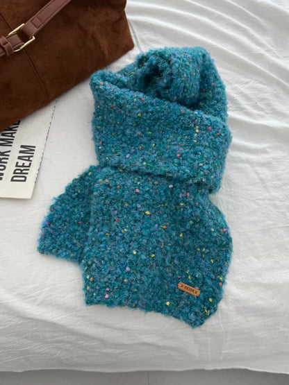 Unisex Multicolor Speckled Knit Scarf — cerulean speckled scarf arranged in a loose knot