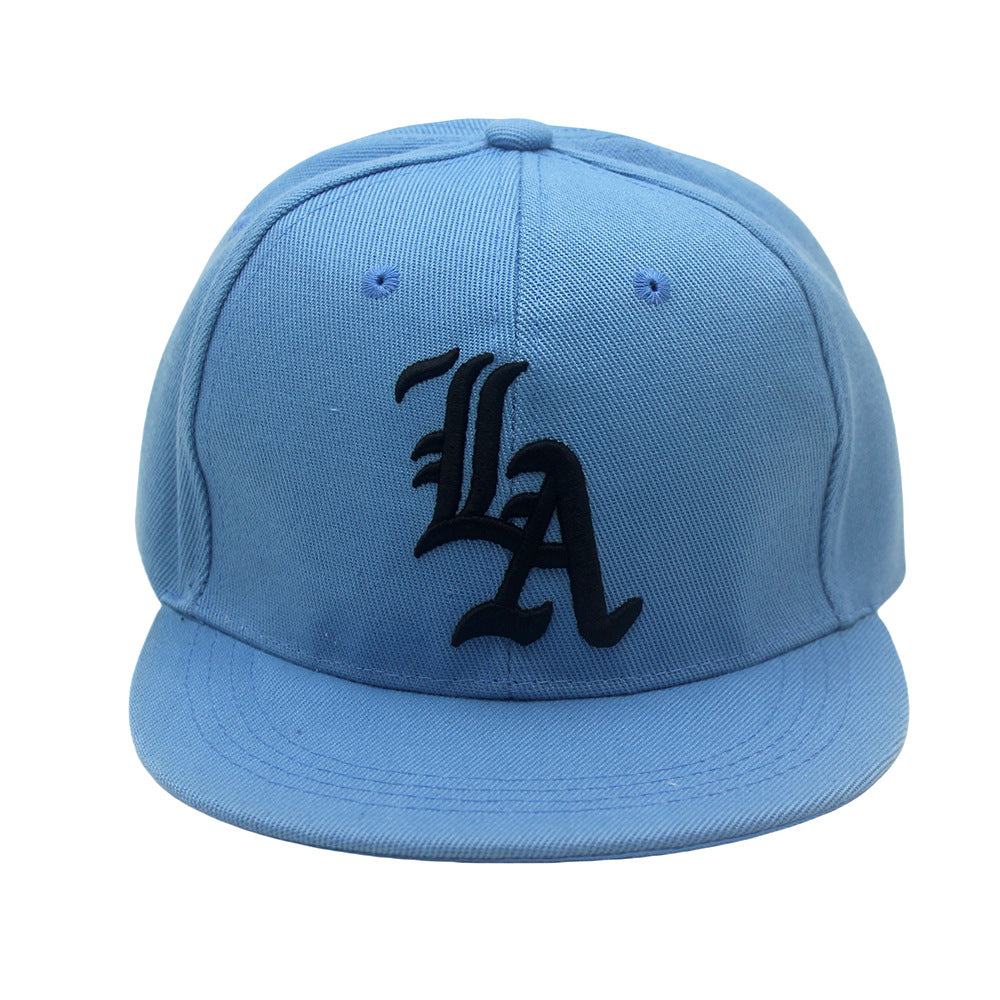 Unisex White "LA" Embroidered Flat Brim Snapback Cap brim detail