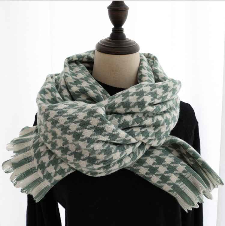 Women's Houndstooth Cashmere-Feel Fringe Scarf