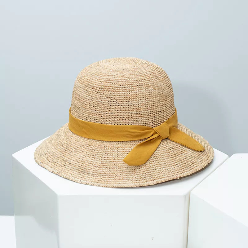 Women's straw sun hat crown and brim detail