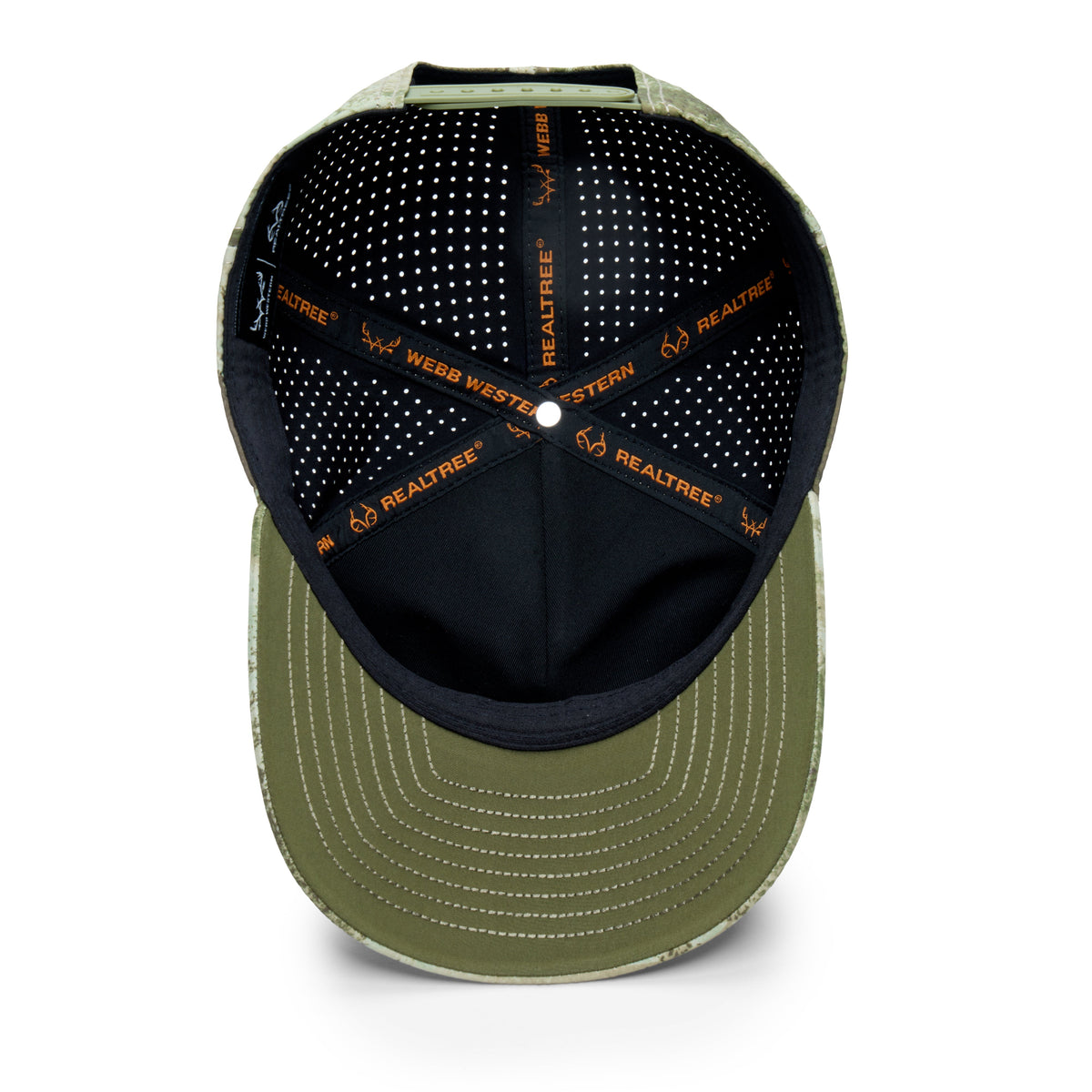 Webb Western Realtree XTREME® (marsh) cap, interior view showing the sweatband and crown seams