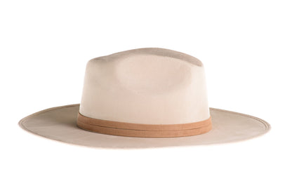 Opposite side of the ASN Hats Blanco cream fedora and tan trim