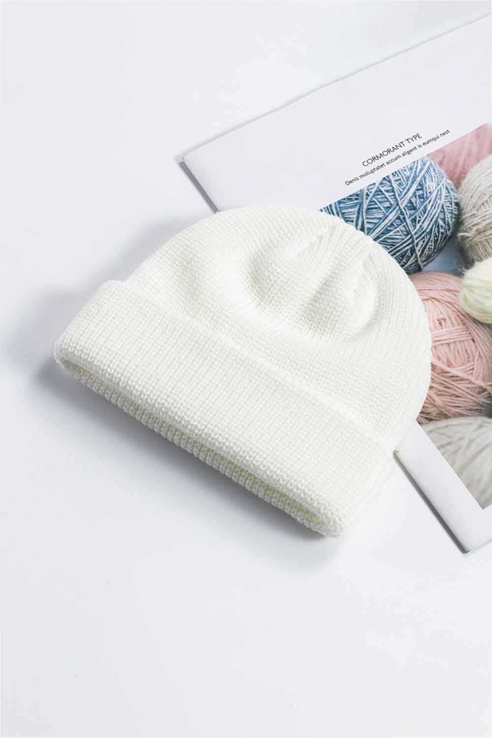 Yellow rib-knit cuff beanie bright color view