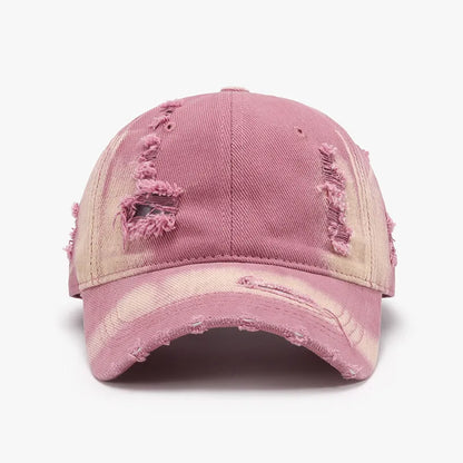 Curved brim colorblock cap worn texture close-up