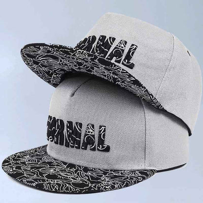 White letter embroidered snapback cap side angle