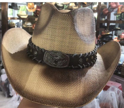 Unisex 02 Western Printed Straw Cowboy Hat full accessory view