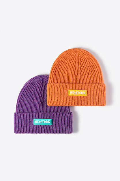 Letter patch beanie crown and cuff angle