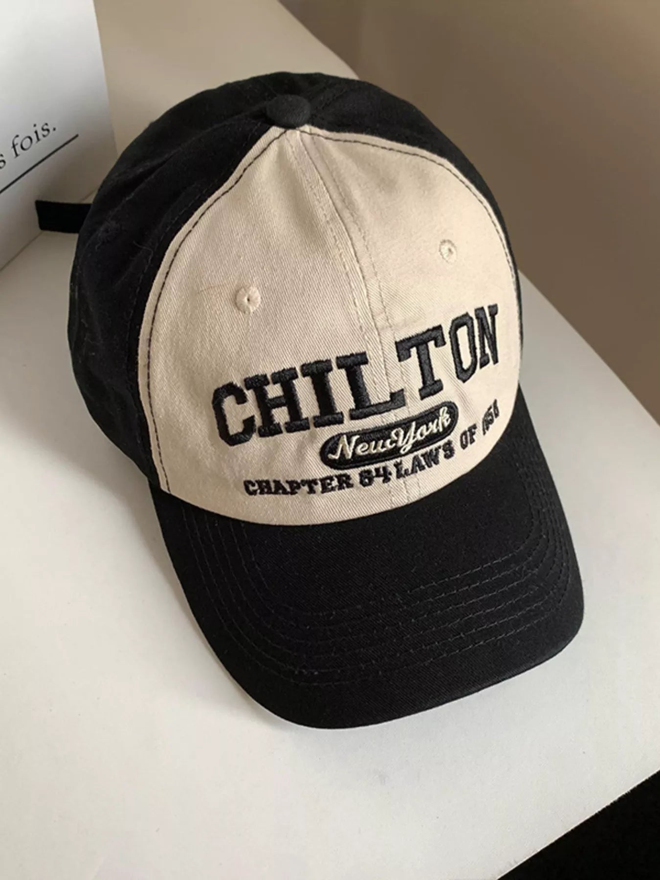 Black embroidered cotton cap casual side angle