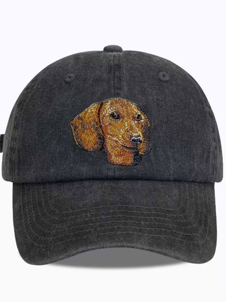 Embroidered Dog Washed Baseball Cap
