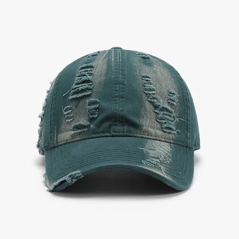 Camel cotton distressed adjustable cap front view
