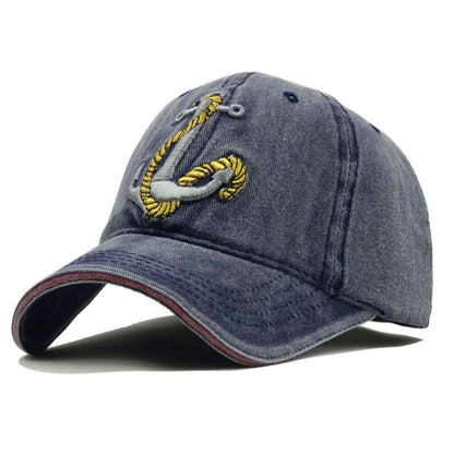 Unisex Black Vintage Washed Anchor Embroidered Baseball Cap front view