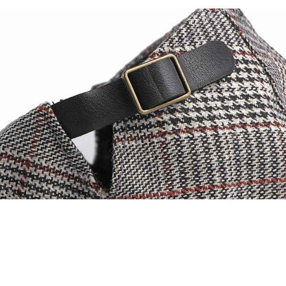 Adjustable plaid flat cap rear fit detail