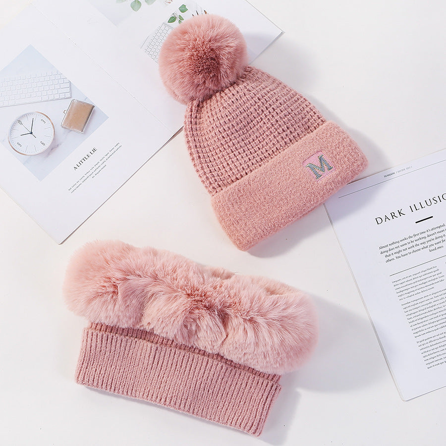 Women's M Pink Wool Knit Hat and Scarf Set full product view photo 08