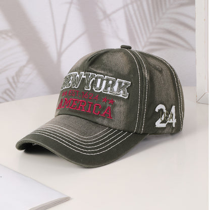Red New York embroidered cap product angle
