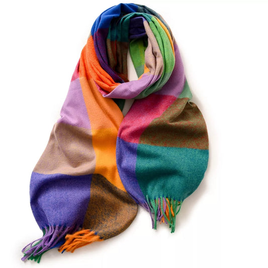 Unisex Statement Plaid Fringe Scarf in Style B - styled detail 2