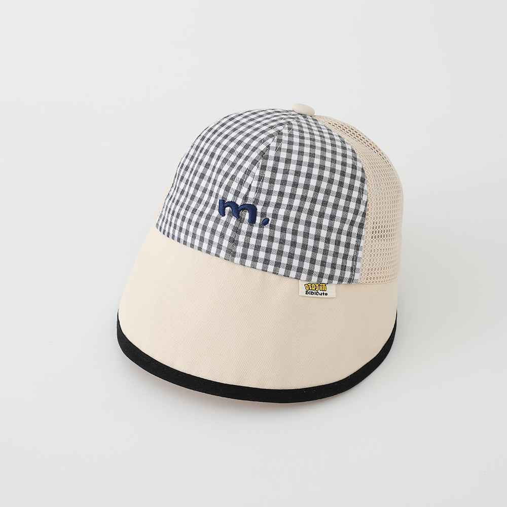 Kids Gingham Mesh Embroidered Baseball Caps