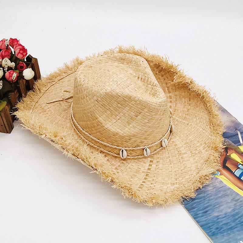 Grass yellow raffia western sun hat