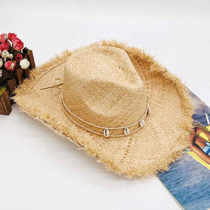 Grass yellow raffia western sun hat