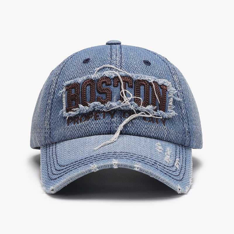 Unisex Dark Gray Boston Embroidered Distressed Cotton Baseball Cap premium product view