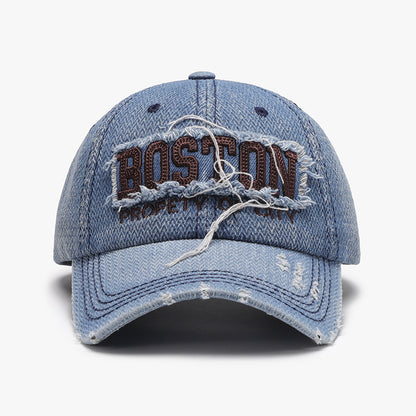 Unisex Dark Gray Boston Embroidered Distressed Cotton Baseball Cap premium product view