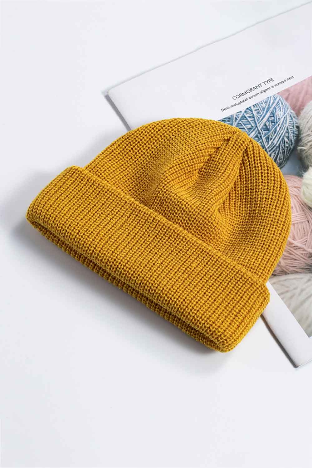 Cozy winter cuff beanie side texture close-up