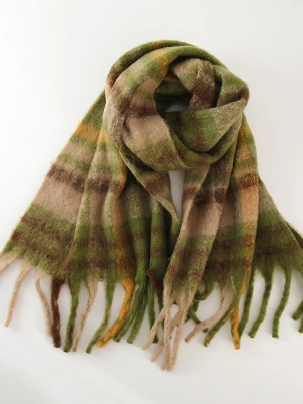 Oversized plaid fringe scarf - product photo 9