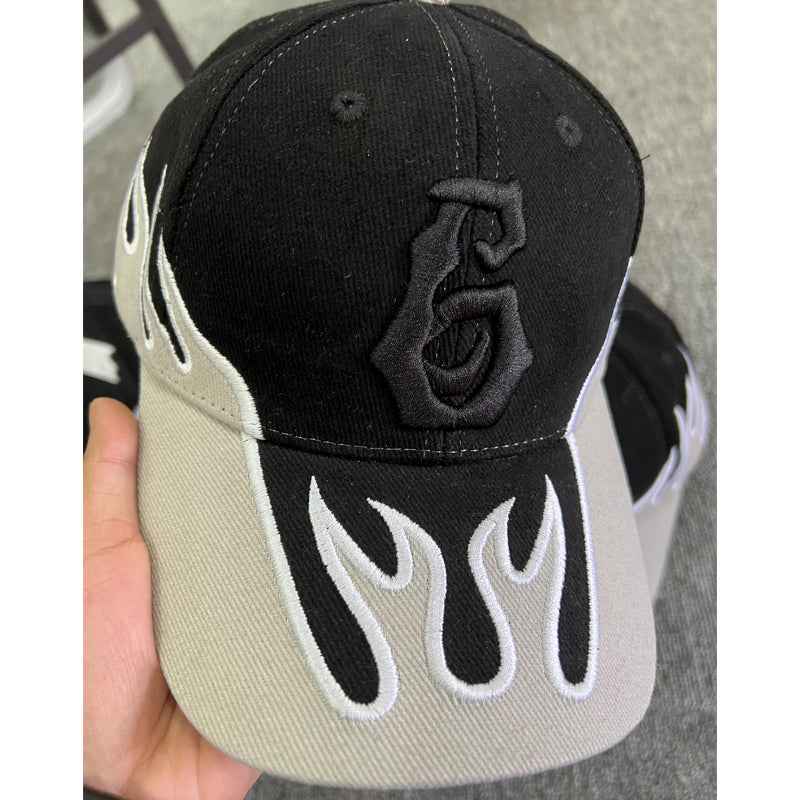 Silver flame embroidered cap front view