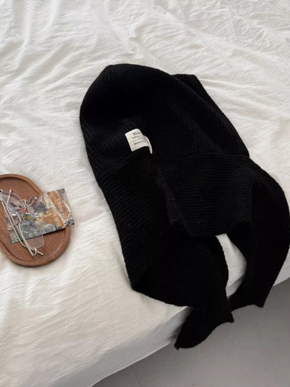 Unisex Hooded Knit Neck Scarf — black hooded scarf loosely gathered