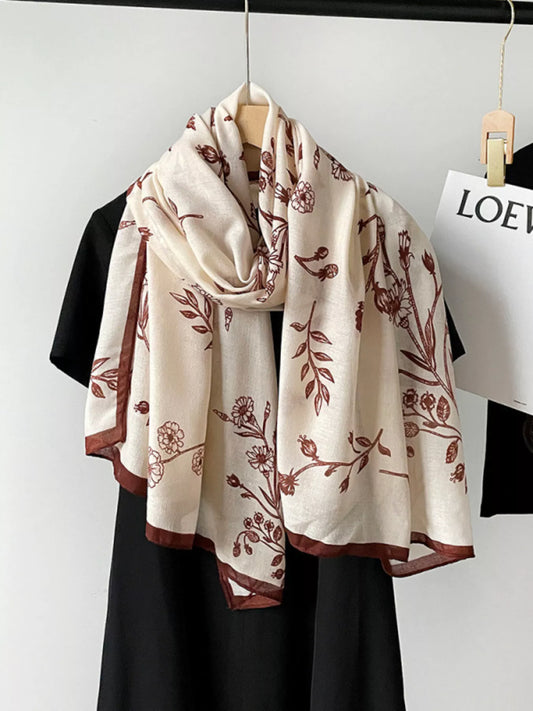 Women's Floral Print Lightweight Scarf in Scarlet - front view 1